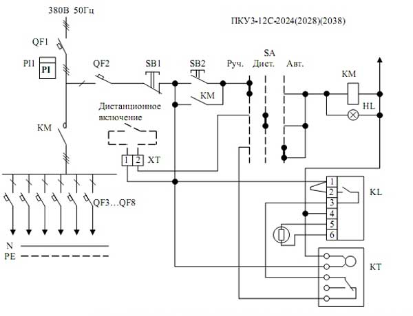 Схема электрическая принципиальная ящика управления освещением ЯУО-9610-ХХХ У1