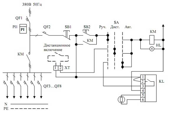 Схема электрическая принципиальная ящика управления освещением ЯУО-9611-ХХХ У1
