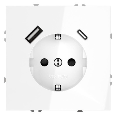 Розетка 1-м СП S70 16А с USB тип A+С механизм с заземл. защ. шторки бел. глянцевый Voltum VLS040501