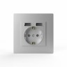 Розетка 1-м СП Pixel IP20 с заземл. с 2-мя заряд. устр. USB тип A+A механизм айс TOKOV ELECTRIC TKE-PX-R1U2A-C34