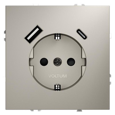 Розетка 1-м СП S70 16А с USB A+С с заземл. защ. шторки механизм кашемир Voltum VLS040503
