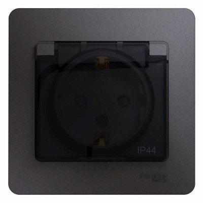 Розетка 1-м СП Glossa 16А IP44 250В с заземл. защ. шторки с крышкой в сборе графит SE GSL001348 Розетка 1-м СП Glossa 16А IP44 250В с заземл. защ. шторки с крышкой в сборе графит SE GSL001348