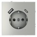 Розетка 1-м СП S70 16А с USB A+С с заземл. защ. шторки механизм сталь Voltum VLS040505