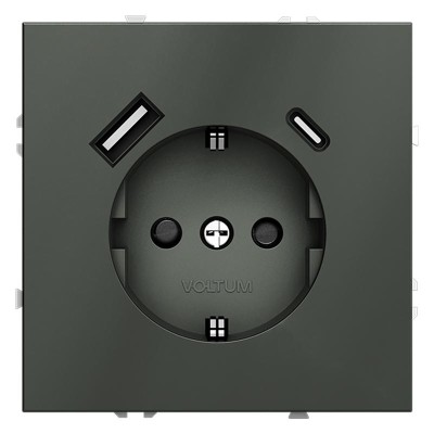 Розетка 1-м СП S70 16А с USB A+С с заземл. защ. шторки механизм титан Voltum VLS040506