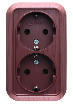 Розетка 2-м ОП 16А IP20 с заземл. орех Makel 45482