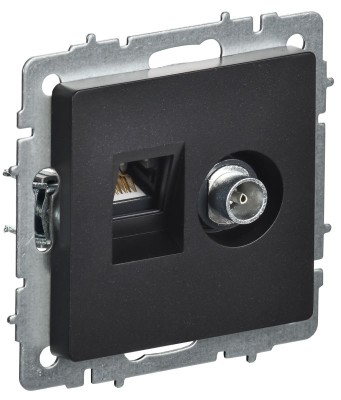 Розетка компьютерная + телевизионная 2-м Brite РТВ/РК12-БрЧ RJ45 кат.5E + TV механизм черн. IEK BR-AK20-1-K02