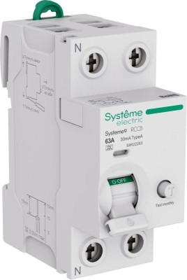 Выключатель дифференциального тока 2п 63А 30мА тип A Systeme9 230В SE S9R22263