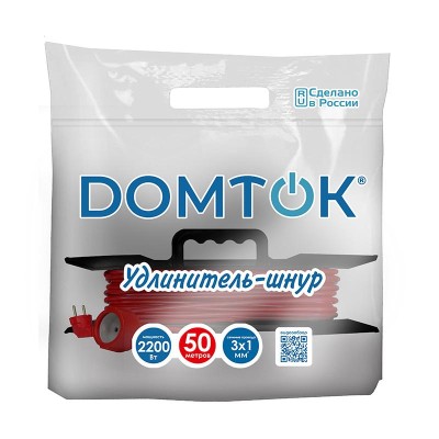 Удлинитель-шнур на рамке 1х50м с заземл. 10А IP20 2.2кВт ПВС 3х1 DOMTOK 2482