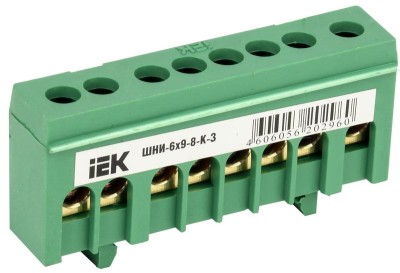 Шина PE "земля" в корп. изол. на DIN-рейку ШНИ-6х9-8-К-З зел. IEK YNN10-69-8KD-K06