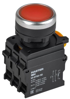 Кнопка d22мм 1НО+1НЗ MASTER с подсветкой красн. IEK MI-BT60-11D-3-12-K04