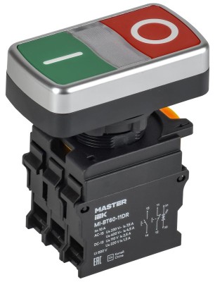 Кнопка "I-O" d22мм 1НО+1НЗ MASTER с подсветкой IEK MI-BT60-11DR-3-11-K51
