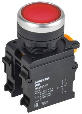 Кнопка d22мм 1НО+1НЗ MASTER с фиксацией красн. IEK MI-BT60-11T-3-21-K04