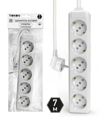 Удлинитель 5х7м с заземл. 10А 3х1.5 TOKOV ELECTRIC TKL-C01-BU5-7-1.5-Z