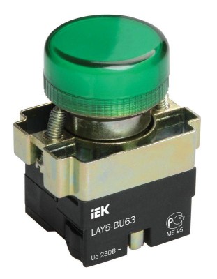 Индикатор светосигнальный LAY5-BU63 d22мм 230В зел. IEK BLS50-BU-K06 Индикатор светосигнальный LAY5-BU63 d22мм 230В зел. IEK BLS50-BU-K06