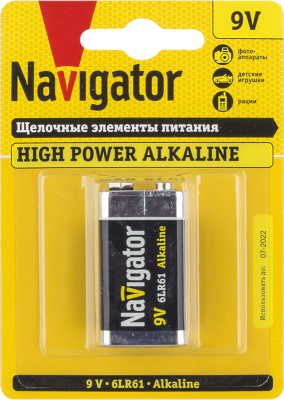 Элемент питания алкалиновый "крона" 6LR61 94 756 NBT-NE-6LR61-BP1 (блист.1шт) Navigator 94756 Элемент питания алкалиновый "крона" 6LR61 94 756 NBT-NE-6LR61-BP1 (блист.1шт) Navigator 94756