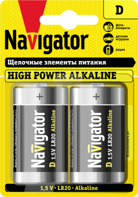 Элемент питания алкалиновый D/LR20 94 755 NBT-NE-LR20-BP2 (блист.2шт) NAVIGATOR 94755 Элемент питания алкалиновый D/LR20 94 755 NBT-NE-LR20-BP2 (блист.2шт) NAVIGATOR 94755