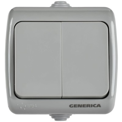 Выключатель 2-кл 1п ОП AQUATIC ВС-20-2-0-А 10А IP54 GENERICA EVA20-K03-10-54