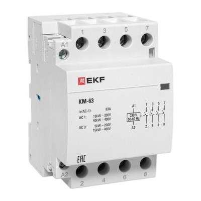 Контактор модульный КМ 63А 4NО 3 мод. 184-253В EKF km-3-63-40 Контактор модульный КМ 63А 4NО 3 мод. 184-253В EKF km-3-63-40