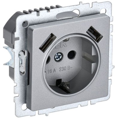 Розетка BRITE РЮш10-1-БрА 16А с USB A+A 2.1А с заземл. защ. шторки механизм алюм. IEK BR-R14-16-U21-D21-K47 Розетка BRITE РЮш10-1-БрА 16А с USB A+A 2.1А с заземл. защ. шторки механизм алюм. IEK BR-R14-16-U21-D21-K47