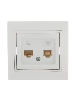 Розетка компьютерная + телефонная 2-м СП Mira RJ45 + RJ11 бел./бел. LEZARD 701-0202-143 Розетка компьютерная + телефонная 2-м СП Mira RJ45 + RJ11 бел./бел. LEZARD 701-0202-143