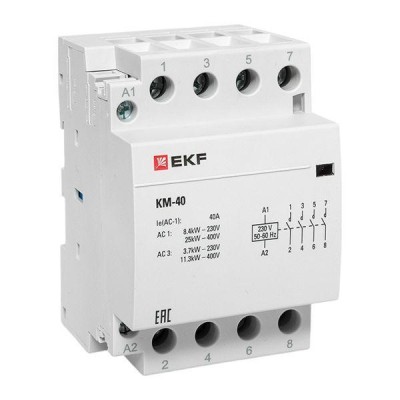 Контактор модульный КМ 40А 4NО (3 мод.) EKF km-3-40-40 Контактор модульный КМ 40А 4NО (3 мод.) EKF km-3-40-40