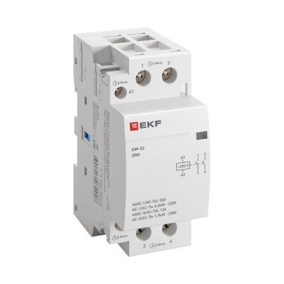 Контактор модульный КМ 32А 2NО (2 мод.) EKF km-2-32-20 Контактор модульный КМ 32А 2NО (2 мод.) EKF km-2-32-20