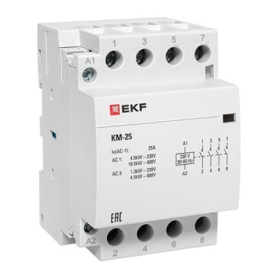 Контактор модульный КМ 25А 4NО (3 мод.) EKF km-3-25-40 Контактор модульный КМ 25А 4NО (3 мод.) EKF km-3-25-40