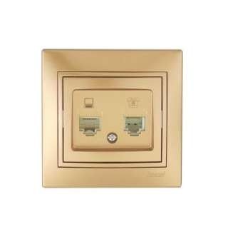 Розетка компьютерная + телефонная 2-м СП Mira RJ45 + RJ11 зол. метал. LEZARD 701-1313-143 Розетка компьютерная + телефонная 2-м СП Mira RJ45 + RJ11 зол. метал. LEZARD 701-1313-143