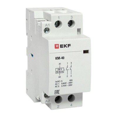Контактор модульный КМ 40А 2NО (2 мод.) EKF km-2-40-20 Контактор модульный КМ 40А 2NО (2 мод.) EKF km-2-40-20