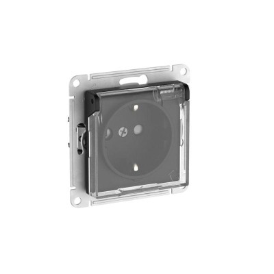 Розетка AtlasDesign Aqua 16А IP44 с заземл. защ. шторки с прозр. крышкой быстрозажим. клем. механизм карбон SE ATN441046S