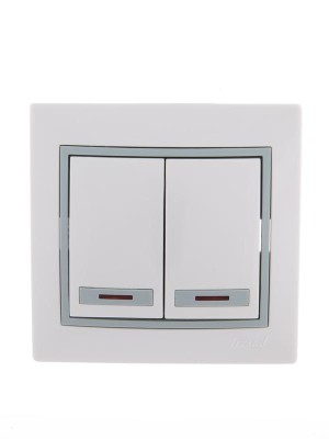 Выключатель 2-кл. СП Mira 10А IP20 с подсветкой с сер. вставкой бел. LEZARD 701-0215-112