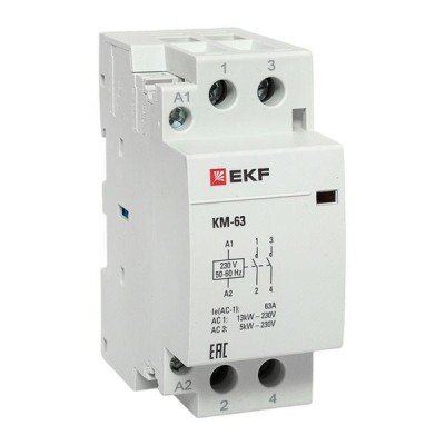Контактор модульный КМ 63А 2NО (2 мод.) EKF km-2-63-20 Контактор модульный КМ 63А 2NО (2 мод.) EKF km-2-63-20