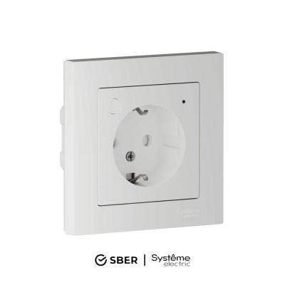 Розетка AtlasDesign Smart 16А L+N с заземл. защ. шторки Zigbee механизм бел. SE ATN000145Z