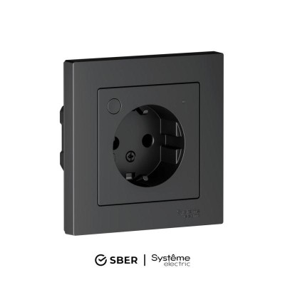 Розетка AtlasDesign Smart 16А L+N с заземл. защ. шторки Zigbee механизм карбон SE ATN001045Z