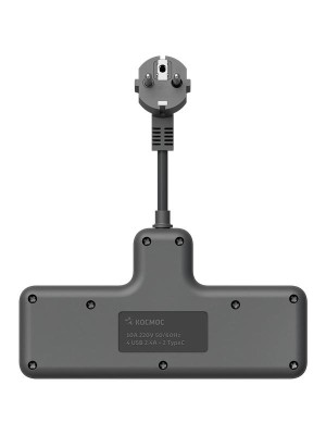Удлинитель с сетевым фильтром 3х0.3м 10А 2USB + 1USBC 2500Вт ПВС 3х1 компакт черн. КОСМОС FRKsm0.3m-3g(B)USB