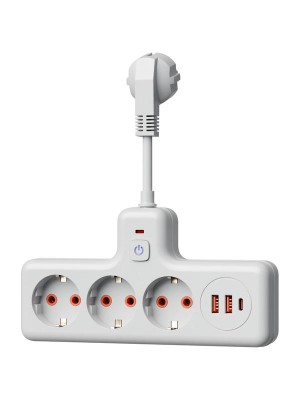 Удлинитель с сетевым фильтром 3х0.3м 10А 2USB + 1USBC 2500Вт ПВС 3х1 компакт бел. КОСМОС FRKsm0.3m-3g(W)USB