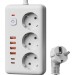 Удлинитель с сетевым фильтром 3х3м 10А 4USB + 2USBC 2500Вт ПВС 3х1 прямоуг. бел. КОСМОС FKsm3m-3gPF(W)USB