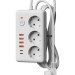 Удлинитель с сетевым фильтром 3х1.5м 10А 4USB + 2USBC 2500Вт ПВС 3х1 прямоуг. бел. КОСМОС FKsm1.5m-3gPF(W)USB