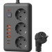 Удлинитель с сетевым фильтром 3х5м 10А 4USB + 2USBC 2500Вт ПВС 3х1 прямоуг. черн. КОСМОС FKsmPR-5m-3g(B)USB