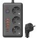 Удлинитель с сетевым фильтром 3х3м 10А 4USB + 2USBC 2500Вт ПВС 3х1 прямоуг. черн. КОСМОС FKsm3m-3gPF(B)USB