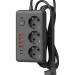 Удлинитель с сетевым фильтром 3х1.5м 10А 4USB + 2USBC 2500Вт ПВС 3х1 прямоуг. черн. КОСМОС FKsm1.5m-3gPF(B)USB