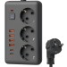 Удлинитель с сетевым фильтром 3х1.5м 10А 4USB + 2USBC 2500Вт ПВС 3х1 прямоуг. черн. КОСМОС FKsm1.5m-3gPF(B)USB