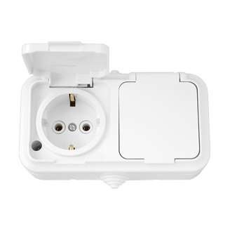 Розетка 2-м ОП 16А IP44 с заземл. бел. Bylectrica РА16-303