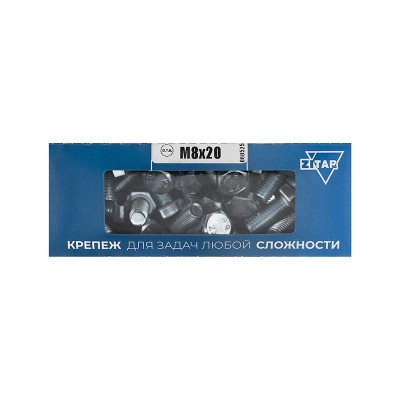 Болт с шестигранной головкой М8х20 DIN 933 класс прочн. 8.8 оцинк. (коробка) (уп.50шт) Tech-Krep/Zitar 105207