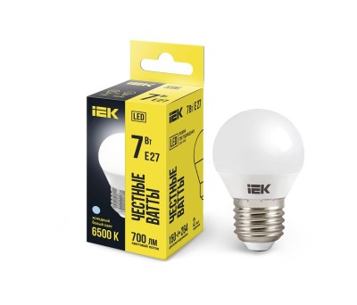 Лампа светодиодная G45 7Вт шар 6500К E27 230В IEK LLE-G45-7-230-65-E27