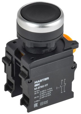 Кнопка d22мм 1НО+1НЗ MASTER с фиксацией черн. IEK MI-BT60-11T-3-21-K02