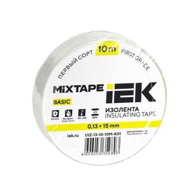 Изолента ПВХ 0.13х15мм (рул.10м) бел. IEK UIZ-13-10-10M-K01