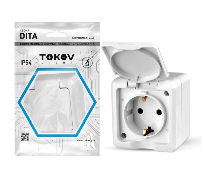 Розетка 1-м ОП Dita 16А IP54 250В с заземл. с крышкой бел. TOKOV ELECTRIC TKL-DT-R1Z-C01-IP54 Розетка 1-м ОП Dita 16А IP54 250В с заземл. с крышкой бел. TOKOV ELECTRIC TKL-DT-R1Z-C01-IP54