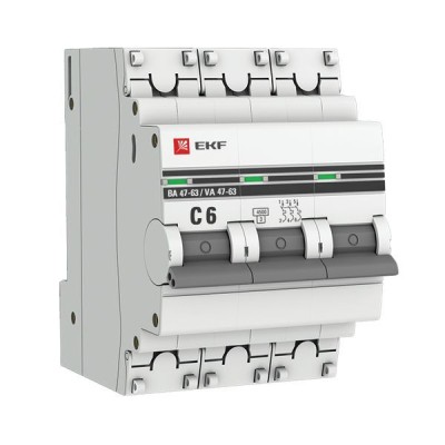 Выключатель автоматический модульный 3п C 6А 4.5кА ВА 47-63 PROxima EKF mcb4763-3-06C-pro Выключатель автоматический модульный 3п C 6А 4.5кА ВА 47-63 PROxima EKF mcb4763-3-06C-pro