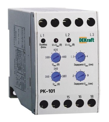 Реле контроля фаз РК-101 380В тип 01 DEKraft 23300DEK Реле контроля фаз РК-101 380В тип 01 DEKraft 23300DEK